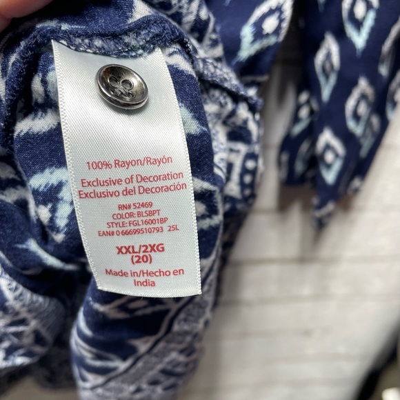 Faded Glory Women’s‎ Blue White Boho 3/4 Sleeve Blouse. - Picture 7 of 9